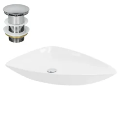 Waschbecken inkl. Ablaufgarnitur Silber ohne Überlauf 69x46x13 cm Weiß aus Keramik ML-Design-ECD Germany