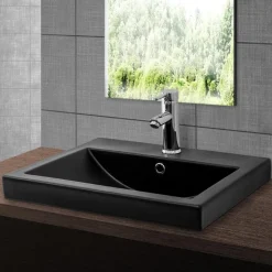 Waschbecken inkl. Ablaufgarnitur Schwarz mit Überlauf 53,5x46x16,5 cm Schwarz matt aus Keramik ML-Design-ECD Germany Sale