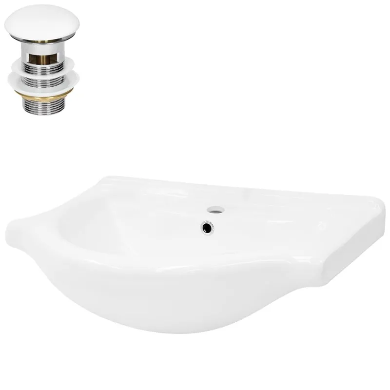 Waschbecken inkl. Ablaufgarnitur Weiß mit Überlauf 67,5x51,5x21,5 cm Weiß aus Keramik ML-Design-ECD Germany Outlet