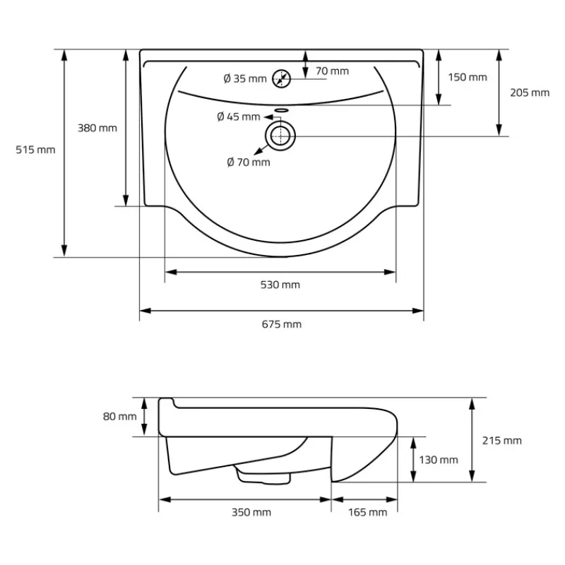 Waschbecken inkl. Ablaufgarnitur Weiß mit Überlauf 67,5x51,5x21,5 cm Weiß aus Keramik ML-Design-ECD Germany Outlet