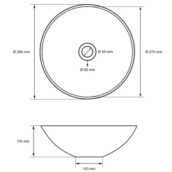 Waschbecken inkl. Ablaufgarnitur Weiß ohne Überlauf Ø 28x11,6 cm Weiß aus Keramik ML-Design-ECD Germany Clearance