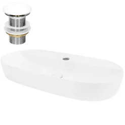 Waschbecken inkl. Ablaufgarnitur Weiß ohne Überlauf 80x40x12 cm Weiß aus Keramik ML-Design-ECD Germany Best