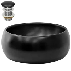 Waschbecken inkl. Ablaufgarnitur ohne Überlauf Ø 40x15,5 cm Schwarz matt aus Keramik ML-Design-ECD Germany New