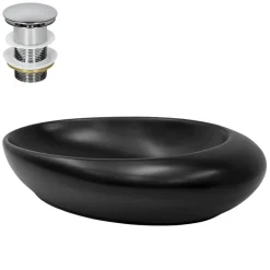 Waschbecken inkl. Ablaufgarnitur Silber ohne Überlauf 58,5x37,5x14,5 cm Schwarz aus Keramik ML-Design-ECD Germany Hot