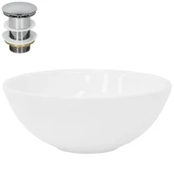 Waschbecken inkl. Ablaufgarnitur Silber ohne Überlauf Ø 28x11,6 cm Weiß aus Keramik ML-Design-ECD Germany Clearance