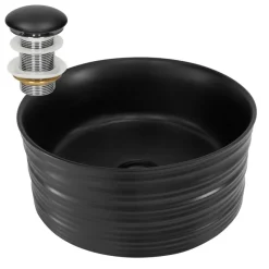 Waschbecken inkl. Ablaufgarnitur Schwarz ohne Überlauf Ø 41x18 cm Schwarz aus Keramik ML-Design-ECD Germany Online