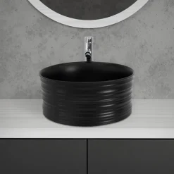 Waschbecken inkl. Ablaufgarnitur Schwarz ohne Überlauf Ø 41x18 cm Schwarz aus Keramik ML-Design-ECD Germany Online