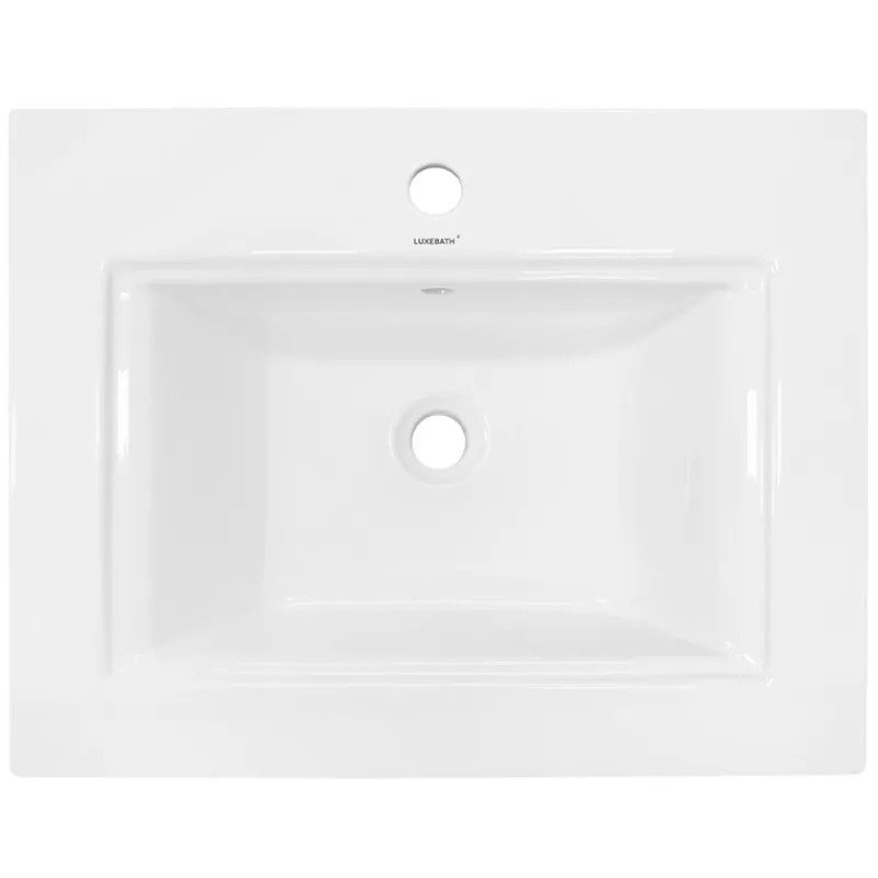 Waschbecken inkl. Ablaufgarnitur Silber mit Überlauf 60,5x46,5x16 cm Weiß aus Keramik-ECD Germany Outlet