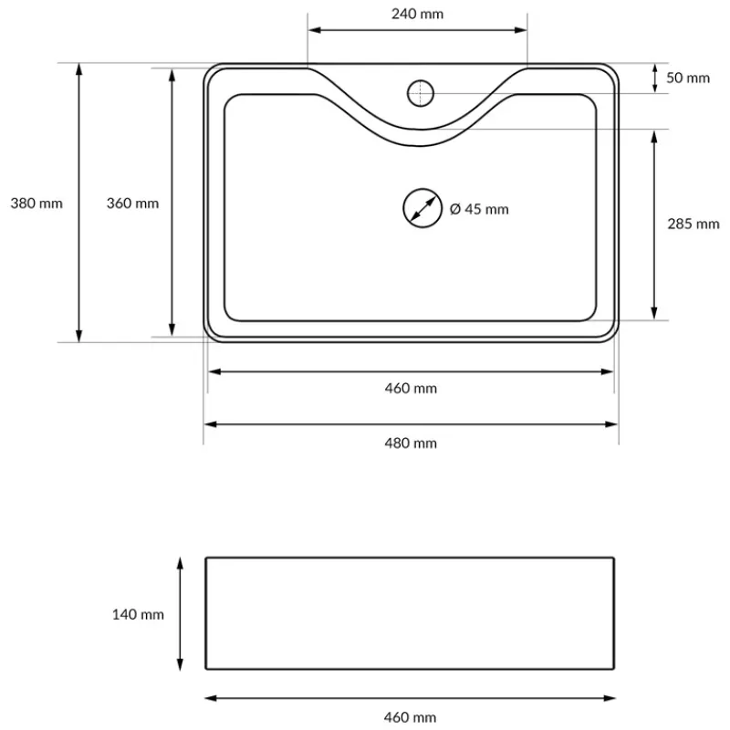 Waschbecken inkl. Ablaufgarnitur Silber ohne Überlauf 48x38x14 cm Weiß aus Keramik-ECD Germany Outlet