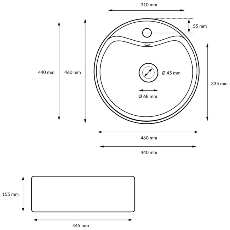 Waschbecken inkl. Ablaufgarnitur Silber mit Überlauf Ø 46x15,5 cm Weiß aus Keramik-ECD Germany Clearance