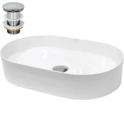 Waschbecken inkl. Ablaufgarnitur Silber ohne Überlauf 60,5x38x12,5 cm Weiß aus Keramik-ECD Germany Online