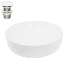 Waschbecken inkl. Ablaufgarnitur Weiß ohne Überlauf Ø 40x13,5 cm Weiß aus Keramik-ECD Germany