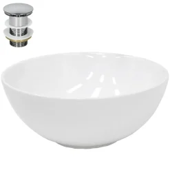 Waschbecken inkl. Ablaufgarnitur Silber ohne Überlauf Ø 32x13,5 cm Weiß aus Keramik LuxeBath-ECD Germany Sale