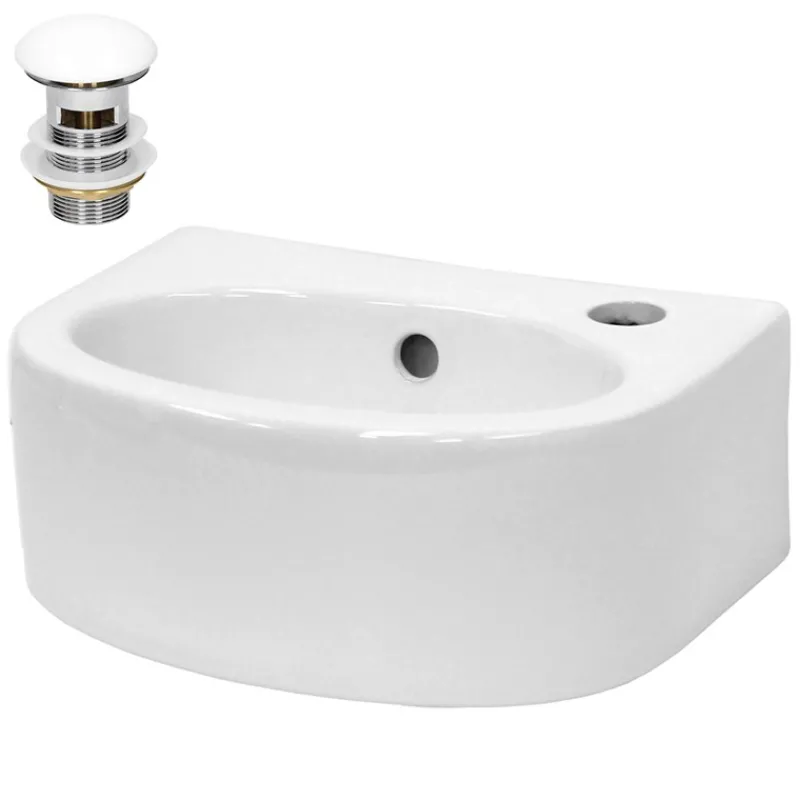 Waschbecken inkl. Ablaufgarnitur Weiß mit Überlauf 33,5x25,5x13 cm Weiß aus Keramik-ECD Germany Sale