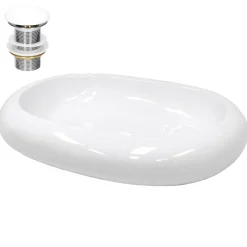 Waschbecken inkl. Ablaufgarnitur Weiß ohne Überlauf 63x42x12 cm Weiß aus Keramik-ECD Germany Outlet