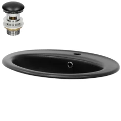 Waschbecken inkl. Ablaufgarnitur Schwarz mit Überlauf 57x48,5x19,5 cm Schwarz matt aus Keramik ML-Design-ECD Germany Outlet