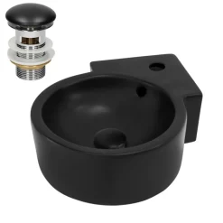 Waschbecken inkl. Ablaufgarnitur Schwarz mit Überlauf 45x36x13 cm Schwarz aus Keramik ML-Design-ECD Germany Sale