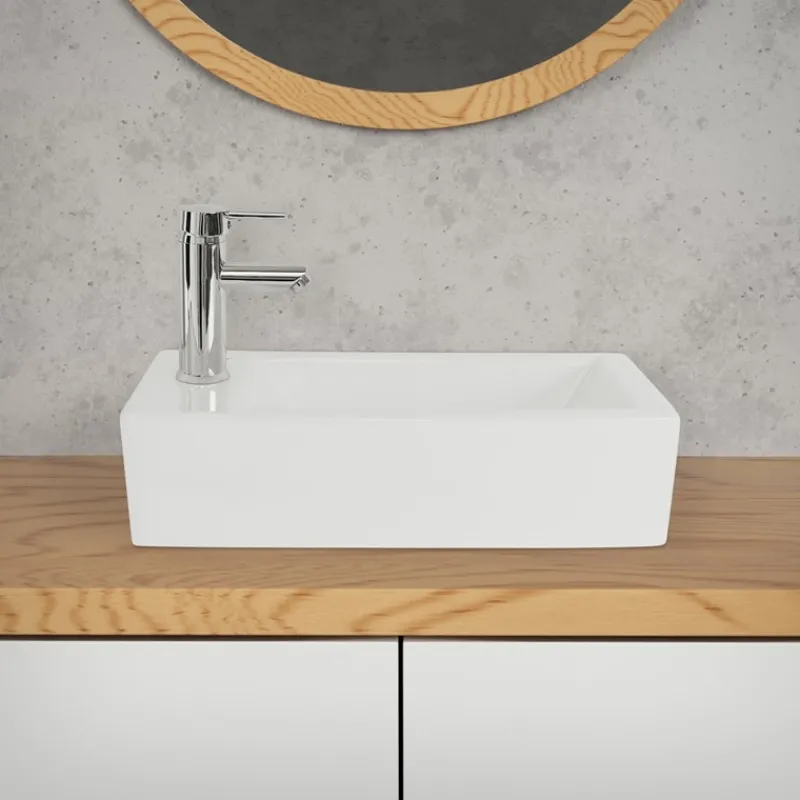 Waschbecken Linskbündig 51x25x13 cm Weiß aus Keramik ML-Design-ECD Germany Outlet