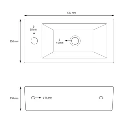 Waschbecken Linskbündig 51x25x13 cm Weiß aus Keramik ML-Design-ECD Germany Outlet