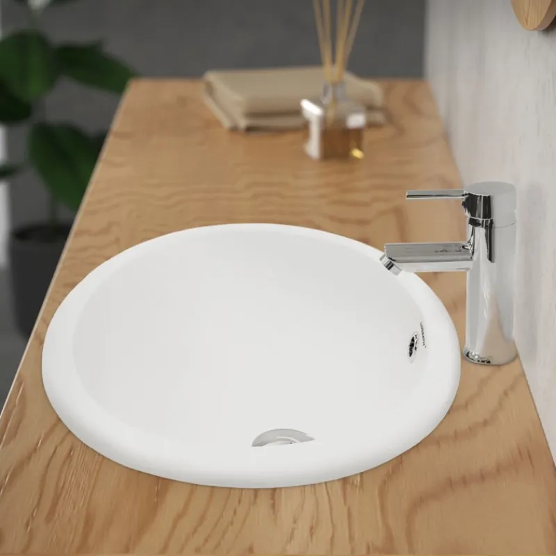 Waschbecken Oval mit Überlauf 49x40,5x19,5 cm Weiß aus Keramik ML-Design-ECD Germany Clearance