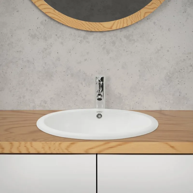 Waschbecken Oval mit Überlauf 49x40,5x19,5 cm Weiß aus Keramik ML-Design-ECD Germany Clearance