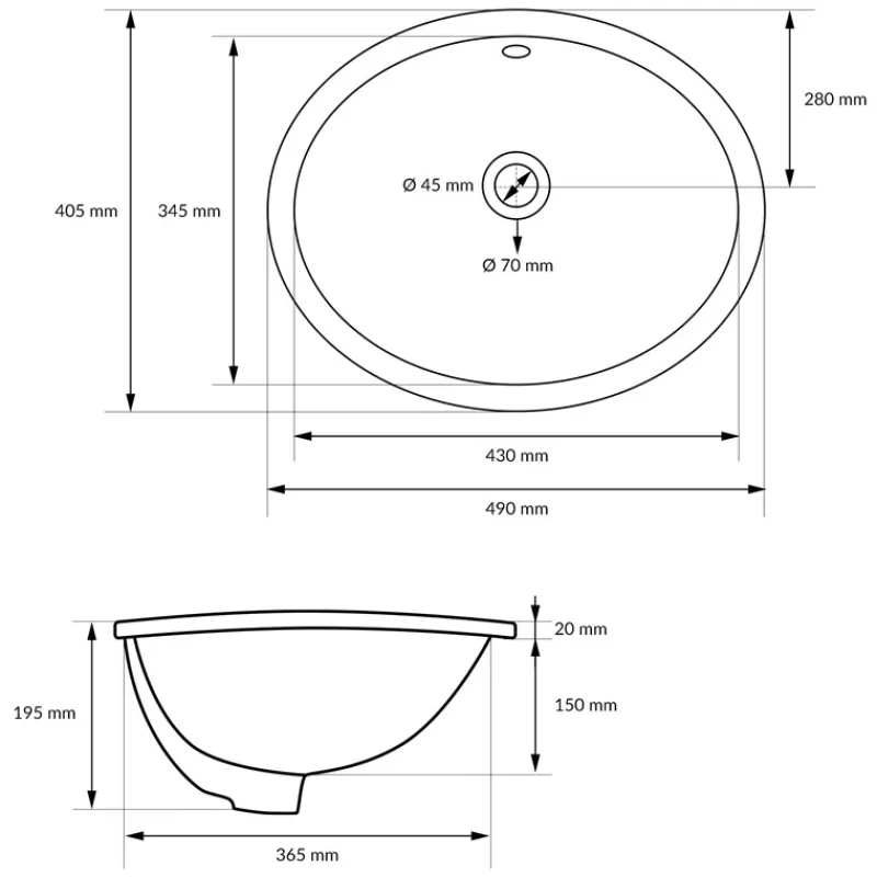 Waschbecken Oval mit Überlauf 49x40,5x19,5 cm Weiß aus Keramik ML-Design-ECD Germany Clearance