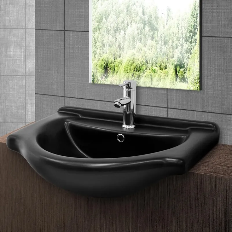Waschbecken Oval mit Überlauf 67,5x51,5x21,5 cm Schwarz matt aus Keramik ML-Design-ECD Germany Outlet
