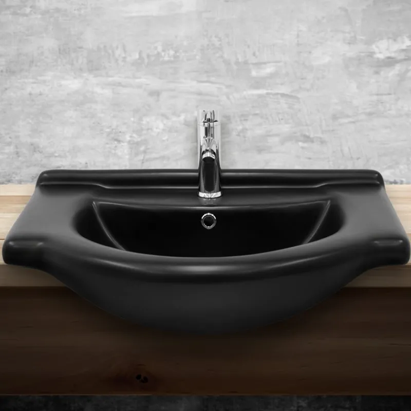 Waschbecken Oval mit Überlauf 67,5x51,5x21,5 cm Schwarz matt aus Keramik ML-Design-ECD Germany Outlet