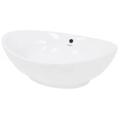 Waschbecken Oval mit Überlauf 590x390x200 mm Weiß aus Keramik-ECD Germany Outlet
