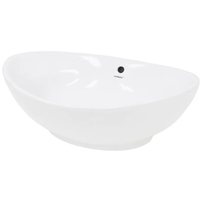 Waschbecken Oval mit Überlauf 590x390x200 mm Weiß aus Keramik-ECD Germany Outlet