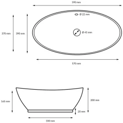 Waschbecken Oval mit Überlauf 590x390x200 mm Weiß aus Keramik-ECD Germany Outlet