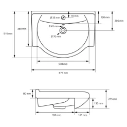 Waschbecken Oval mit Überlauf 67,5x51,5x21,5 cm Weiß aus Keramik ML-Design-ECD Germany Best