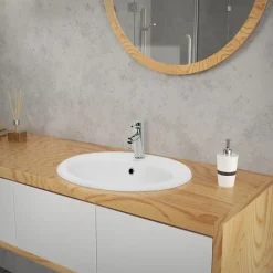 Waschbecken Oval mit Überlauf 57x48,5x19,5 cm Weiß aus Keramik ML-Design-ECD Germany Outlet