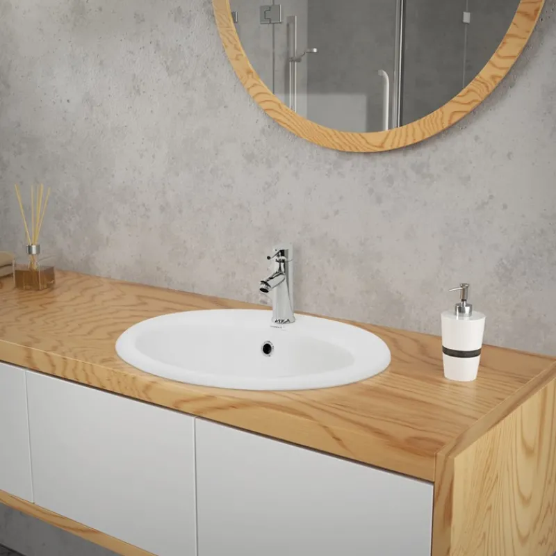 Waschbecken Oval mit Überlauf 57x48,5x19,5 cm Weiß aus Keramik ML-Design-ECD Germany Outlet