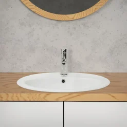 Waschbecken Oval mit Überlauf 57x48,5x19,5 cm Weiß aus Keramik ML-Design-ECD Germany Outlet