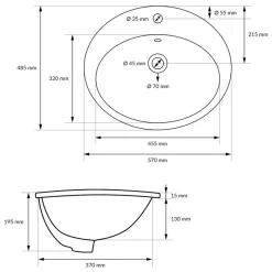 Waschbecken Oval mit Überlauf 57x48,5x19,5 cm Weiß aus Keramik ML-Design-ECD Germany Outlet