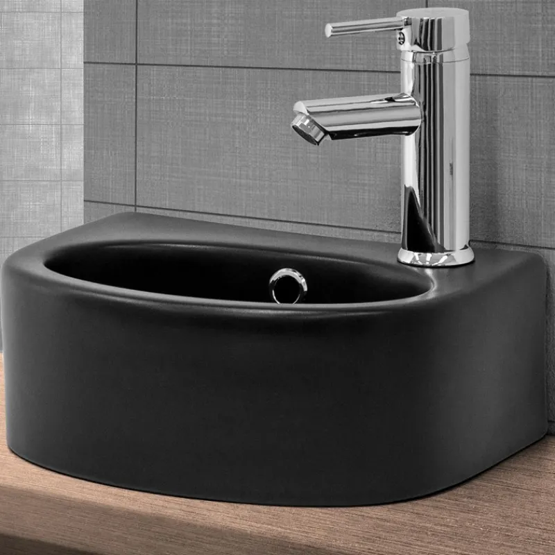 Waschbecken Oval mit Überlauf 33,5x25,5x13 mm Schwarz aus Keramik ML-Design-ECD Germany