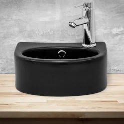 Waschbecken Oval mit Überlauf 33,5x25,5x13 mm Schwarz aus Keramik ML-Design-ECD Germany