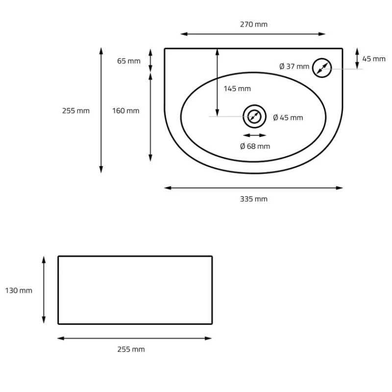 Waschbecken Oval mit Überlauf 33,5x25,5x13 mm Schwarz aus Keramik ML-Design-ECD Germany