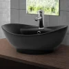 Waschbecken Oval mit Überlauf 59x39,5x20,5 cm Schwarz matt aus Keramik ML-Design-ECD Germany Outlet
