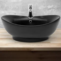 Waschbecken Oval mit Überlauf 59x39,5x20,5 cm Schwarz matt aus Keramik ML-Design-ECD Germany Outlet