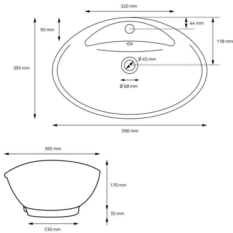 Waschbecken Oval mit Überlauf 59x39,5x20,5 cm Schwarz matt aus Keramik ML-Design-ECD Germany Outlet