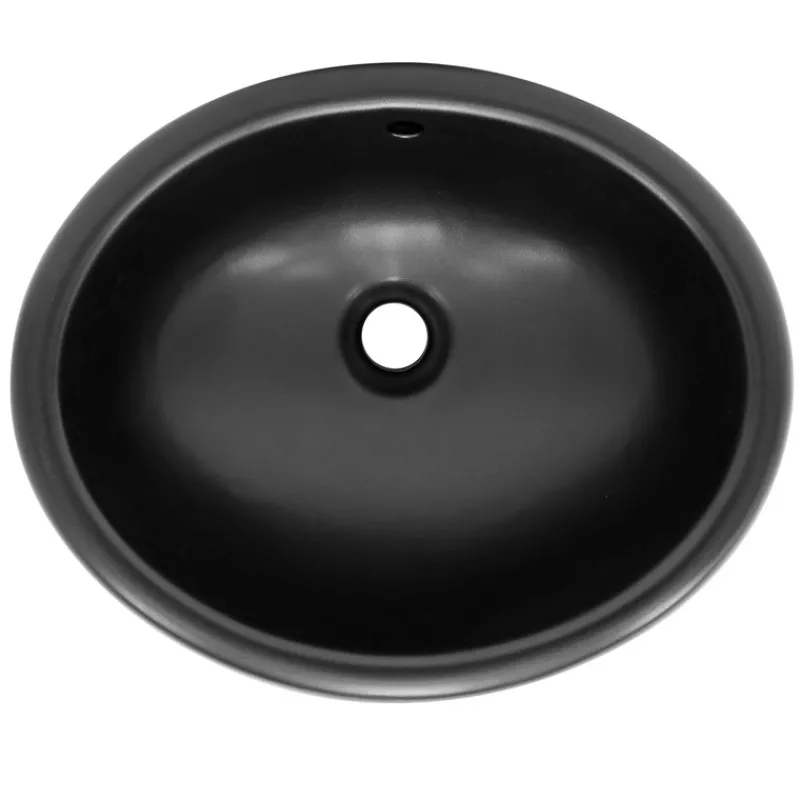 Waschbecken Oval mit Überlauf 49x40,5x19,5 cm Schwarz matt aus Keramik ML-Design-ECD Germany New