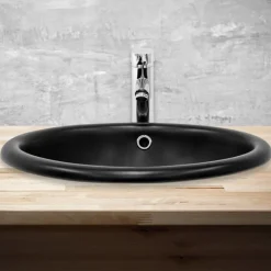Waschbecken Oval mit Überlauf 49x40,5x19,5 cm Schwarz matt aus Keramik ML-Design-ECD Germany New