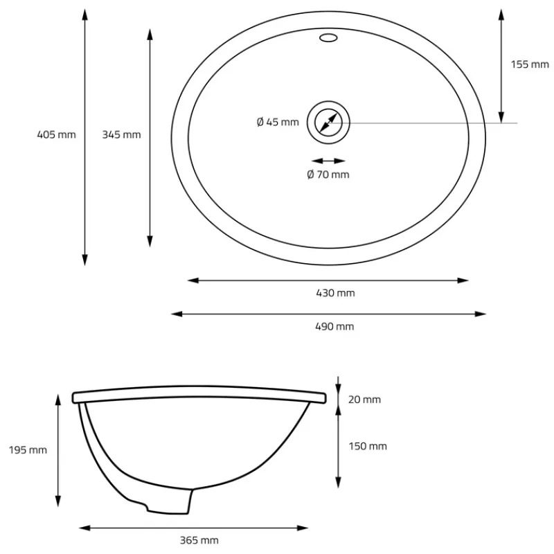 Waschbecken Oval mit Überlauf 49x40,5x19,5 cm Schwarz matt aus Keramik ML-Design-ECD Germany New