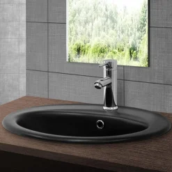 Waschbecken Oval mit Überlauf 57x48,5x19,5 cm Schwarz matt aus Keramik ML-Design-ECD Germany Hot
