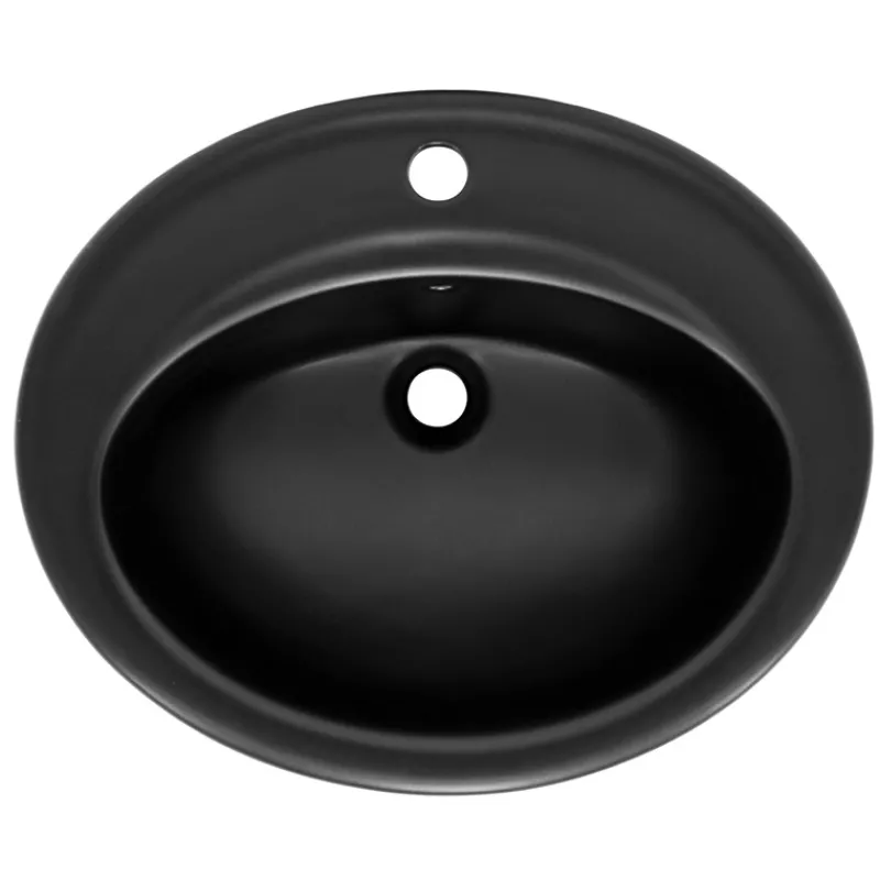 Waschbecken Oval mit Überlauf 57x48,5x19,5 cm Schwarz matt aus Keramik ML-Design-ECD Germany Hot