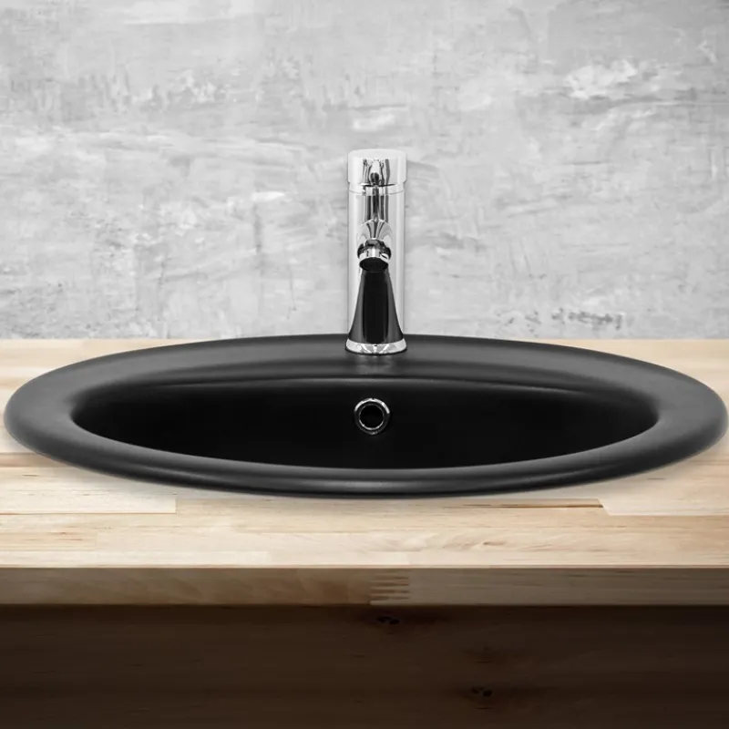 Waschbecken Oval mit Überlauf 57x48,5x19,5 cm Schwarz matt aus Keramik ML-Design-ECD Germany Hot