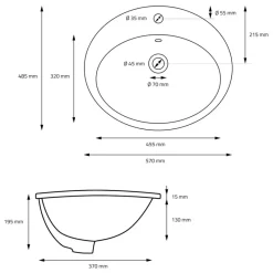 Waschbecken Oval mit Überlauf 57x48,5x19,5 cm Schwarz matt aus Keramik ML-Design-ECD Germany Hot