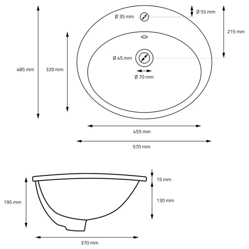 Waschbecken Oval mit Überlauf 57x48,5x19,5 cm Schwarz matt aus Keramik ML-Design-ECD Germany Hot
